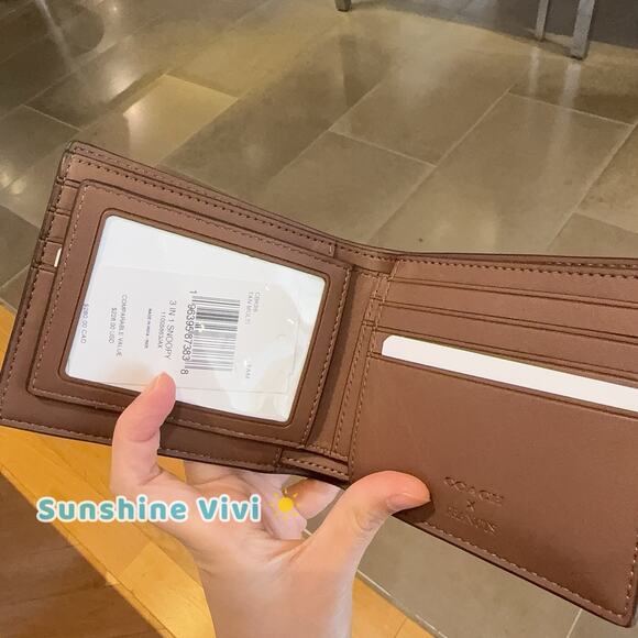 NWT COACH x PEANUTS 3-IN-1 Wallet Signature Coated Canvas Snoopy CBK56 Tan/Multi - Picture 3 of 7